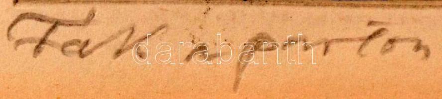 Biai-Föglein István (1905-1974): Fák a parton, rézkarc, papír, paszpartuban, üvegezett fa keretben, ...