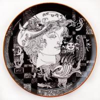 Hollóházi Szász Endre tervezte tálkák, tányér, ékszeres doboz, matricás, jelzett, hibátlan, összesen...