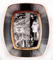 Hollóházi Szász Endre tervezte tálkák, tányér, ékszeres doboz, matricás, jelzett, hibátlan, összesen...