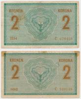 1914. 2K (2x), egyiken felülbélyegzés T:III,III- egyiken ragasztásnyomok
