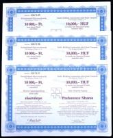 Budapest 1991. "Középületépítő Részvénytársaság" részvénye 10.000Ft-ról (3x) sorszámkövetők T:I