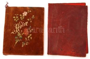 2 db hírlap- és irattartó, bőr, ill. bársony borítással, kopottas állapotban