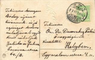 Újév / New Year, pig balloon litho, Emb. decoration