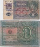 1912. 100K + 1915. 10K mindkettő montenegrói bélyeggel és felülbélyegzéssel T:III,III-,IV