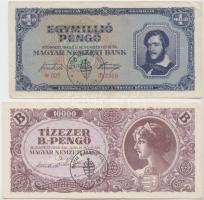 1945. 1.000.000P + 1946. 100.000.000P + 1.000.000MP + 10.000BP mindegyik "Magyar Megújulás Pártja Egyházfa" felülbélyegzéssel T:I-,II,II-,III