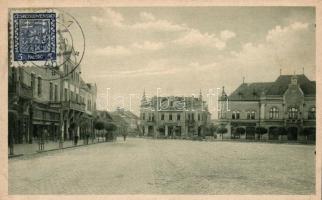 Léva, tér, bank, Kovács Andor és Vámos Mór üzlete / square, bank, shops (ázott / wet damage)