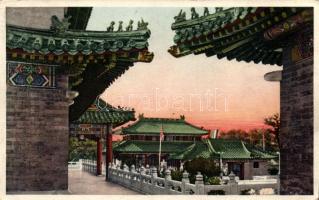 Beijing, Peking; College gatehouse and auditorium from terrace: showing detail of roofs (EK)