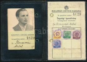 1941 a Budapesti Orvosi Kamara fényképes, magyar és francia nyelvű tagsági igazolványa Temesvári Antal szívsebész főorvos részére