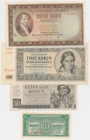 Csehszlovákia 1945. 1000K + 1946. 500K + 1950. 10K + 1950. 50K T:I-III szép papír Czechoslovakia 1945. 1000 Korun + 1946. 500 Korun + 1950. 10 Korun + 1950. 50 Korun C:UNC-F fine paper