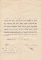 1905 Magyar királyi kereskedelemügyi minisztériumi díjnoki fogadalom szövege, a kinevezett és a tanú aláírásával