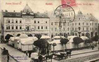 Újvidék, Ferenc József tér, Grand Hotel Mayer, Sörcsarnok, Récsei Gusztáv üzlete, cukrászda, Biztosító Társaság / Franz,Joseph square, Beer Hall, confectionery, shop, Insurance Company