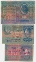 1904. 10K + 1912. 100K + 1913. 20K, szerb és román felülbélyegzésekkel T:III,III-