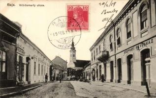 Baja, Vörösmarty utca, Központi kávéház, templom, Polgár Nándor üzlete