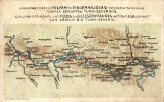 A Magyar Királyi Folyam- és Tengerhajózási Részvénytársaság vonala Zemuntól-Turn-Severinig / Map of The Royal Hungarian River and Sea Shipping Lines Company (fl)