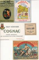12 db régi italoscímke (rum, konyak, stb.), külföldi és magyar vegyesen