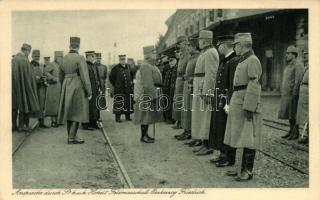 1916 Pola, Frigyes főherceg és Anton Haus érkezése a vasútállomásra / Erzherzog Friedrich, Grossadmiral Anton Haus arriving at the railway station, photo A. Hauger