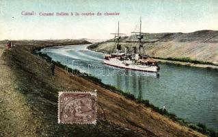 Canal. Cuirassé italien á la courbe du chantier / Italian battleship