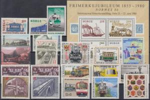 Vasút motívum tétel 47 db bélyeg és 1 blokk 2 stecklapon Railway 47 stamps, 1 block on 2 stock cards
