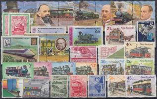 Railway 45 stamps, 1 block on 2 stock cards Vasút motívum tétel 45 db bélyeg és 1 blokk 2 stecklapon