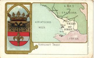Herrschaft Triest, Wappen, Landkarte / Austrian Trieste, coat of arms, map litho