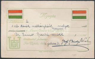 1923 Tót-Újfalu, Török mellénykéről kiállított nyugta, rajta gróf Károlyi Lászlóné aláírásával