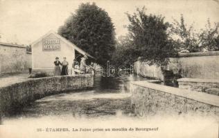 Étampes, La Juine prise au moulin de Bourgneuf / mill, Chocolat Menier shop