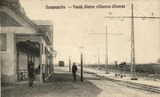 Szentendre; Római katolikus elemi leányiskola, Dumtsa Jenő utca, vasútállomás - 3 db régi képeslap, ...