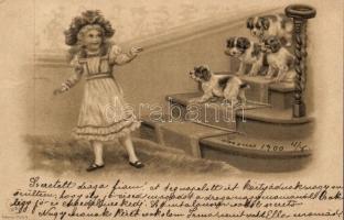 10 db RÉGI motívumlap, sok lithoval és pár dombornyomott; kutya / 10 old motive cards with many lith...