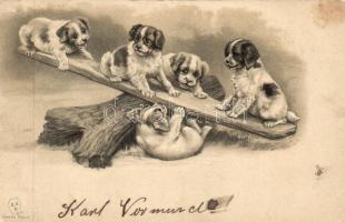 10 db RÉGI motívumlap, sok lithoval és pár dombornyomott; kutya / 10 old motive cards with many lith...