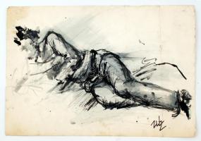 Uitz jelzéssel: Fekvő alak. Tus, papír, kisebb szakadásokkal, 30×43 cm