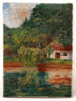 Perlrott jelzéssel: Ház a vízparton, olaj, vászon, 68×50,5 cm