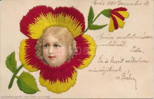 1899 Floral silk and litho postcard