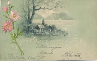 1899 Floral silk and litho postcard