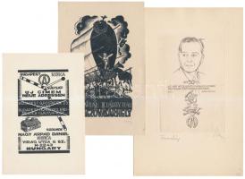 Nagy Árpád Dániel (1922-1985):különféle alkotásai:  Önarckép, rézkarc, papír, jelzett, 12x8cm; Új címem, fametszet, jelzett, papír, 16x10cm;Új címem, klisé, papír, jelzés nélkül, 14x10cm