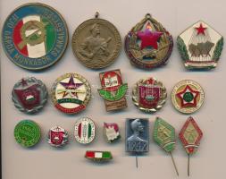 17db-os vegyes szocialista jelvény és kitűző tétel, közte "Önkéntes Rendőri Szolgálatért 15 éves", "MHSZ Honvédelemért", Országos Takarékpénztár Kiváló Dolgozó" T:vegyes