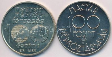 1988. 100Ft "Labdarúgó EB / Kapus" + 1989. 100Ft "1990 Labdarúgó VB - kézfogás" T:BU