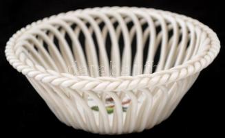 Rothschild mintás Herendi porcelán áttört kosár, kézzel festett, jelzett, apró kopásnyomokkal, d: 13 cm