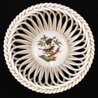 Rothschild mintás Herendi porcelán áttört kosár, kézzel festett, jelzett, apró kopásnyomokkal, d: 13...