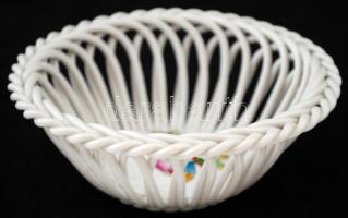 Viktória mintás Herendi áttört kosár, kézzel festett, jelzett, apró kopásnyomokkal, d: 13 cm