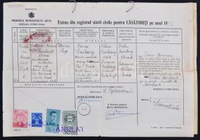 1938 Aradi házassági anyakönyvi kivonat 2Lei városi és 20Lei állami illetékkel + hiteles közjegyzői fordítás