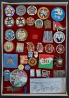 37db-os jelvény tétel a szocialista időszakból, benne "Önkéntes Rendőr", "MHSZ", "KHT", "Matai Antal Vezetőképző Tábor", "KISZ Edzett Ifjúságért", vasutas jelvény stb. T:vegyes
