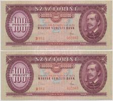 1968. 100Ft (2x) sorszámkövetők, nyomdai papírráncokkal T:I-