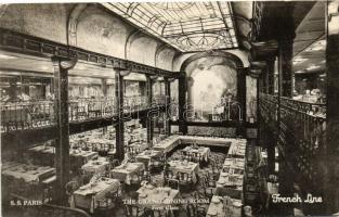 SS Paris, The Grand dining room, first class, interior, SS Paris, első osztály nagy étkezdéje.