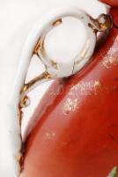 Virágmintás porcelán füles váza, egyik füle ragasztott, mázhibával, m: 33,5 cm