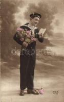 WWI French navy sailor of the French battleship Voltaire, romantic, flowers (EK)
