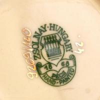 Zsolnay virág mintás, kézzel festett, jelzett, máz alatti repedéssel, d:30,5 cm