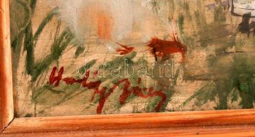 Halászy jelzéssel: Legel a nyáj délidőn, olaj, papír, üvegezett fa keretben, 32×21 cm