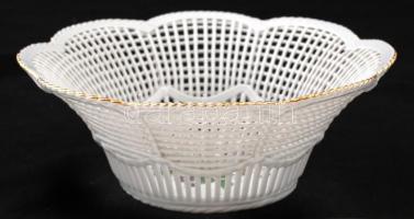 Porfin áttört kosár, matricás, jelzett, hibátlan, m:7 cm, d:19 cm