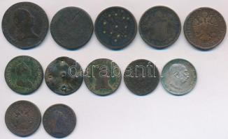 Vegyes: 1780-1861. 11db vegyes magyar és osztrák Cu krajcár + Ausztria 1912. 1K Ag "Ferenc Józs...