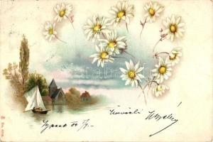 Tájkép virágokkal. litho, Landsape, flower, litho